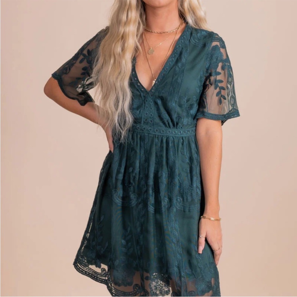 Bella Ella Boutique Light My Fire Teal Lace Dress